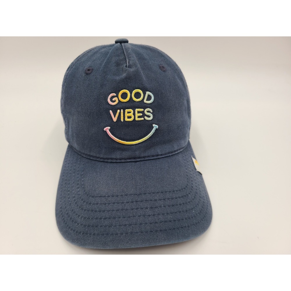 Women Good Vibes Rainbow Smiley Face Adjustable Hat Cap Baseball Mom Mother Blue